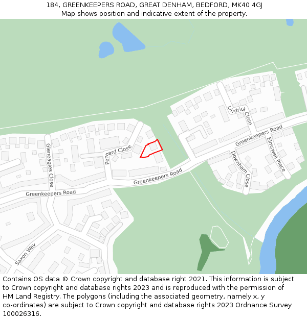 184, GREENKEEPERS ROAD, GREAT DENHAM, BEDFORD, MK40 4GJ: Location map and indicative extent of plot