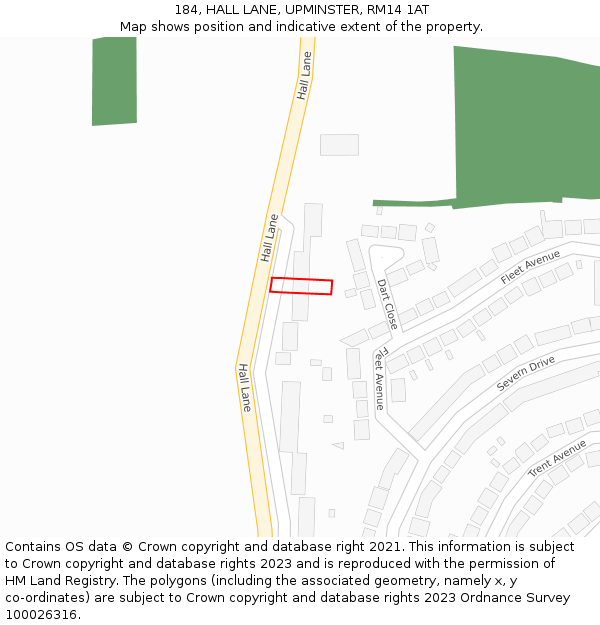 184, HALL LANE, UPMINSTER, RM14 1AT: Location map and indicative extent of plot