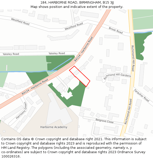 184, HARBORNE ROAD, BIRMINGHAM, B15 3JJ: Location map and indicative extent of plot