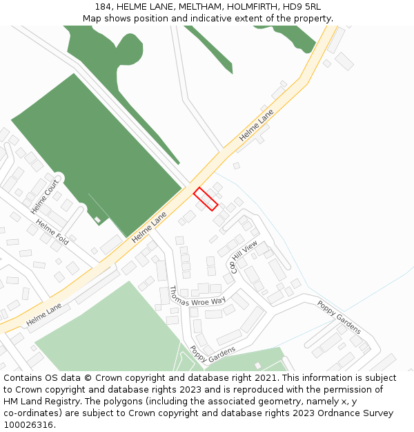 184, HELME LANE, MELTHAM, HOLMFIRTH, HD9 5RL: Location map and indicative extent of plot