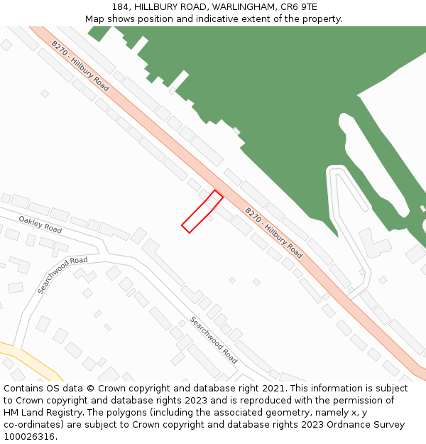 184, HILLBURY ROAD, WARLINGHAM, CR6 9TE: Location map and indicative extent of plot