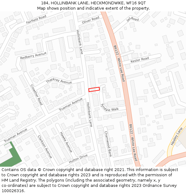 184, HOLLINBANK LANE, HECKMONDWIKE, WF16 9QT: Location map and indicative extent of plot