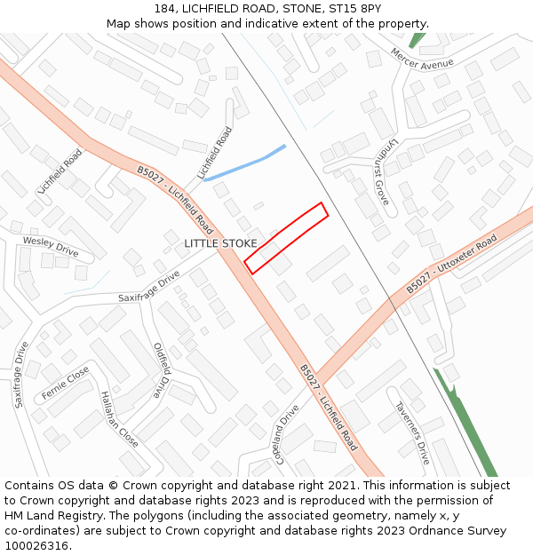 184, LICHFIELD ROAD, STONE, ST15 8PY: Location map and indicative extent of plot