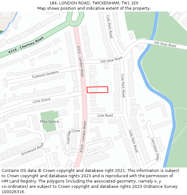 184, LONDON ROAD, TWICKENHAM, TW1 1EX: Location map and indicative extent of plot