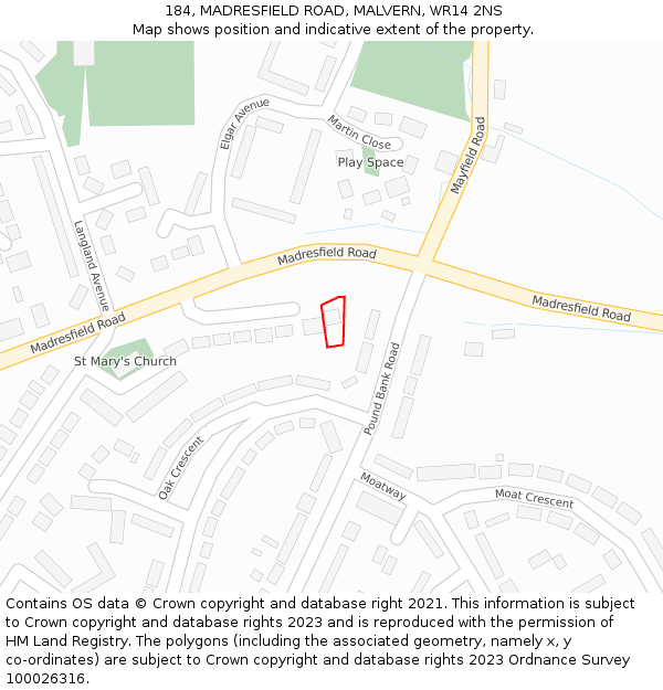 184, MADRESFIELD ROAD, MALVERN, WR14 2NS: Location map and indicative extent of plot