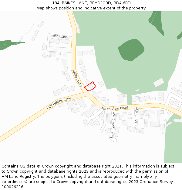 184, RAIKES LANE, BRADFORD, BD4 6RD: Location map and indicative extent of plot