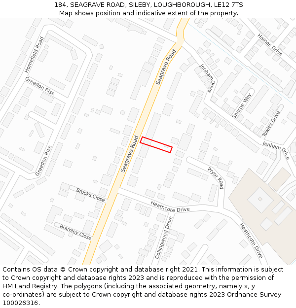 184, SEAGRAVE ROAD, SILEBY, LOUGHBOROUGH, LE12 7TS: Location map and indicative extent of plot