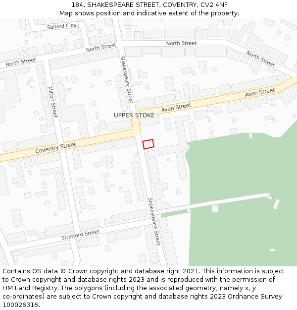 184, SHAKESPEARE STREET, COVENTRY, CV2 4NF: Location map and indicative extent of plot