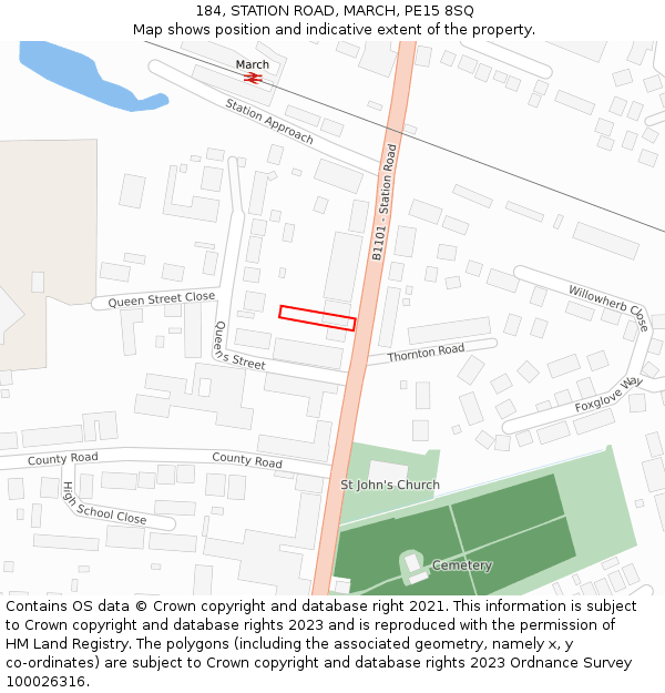 184, STATION ROAD, MARCH, PE15 8SQ: Location map and indicative extent of plot