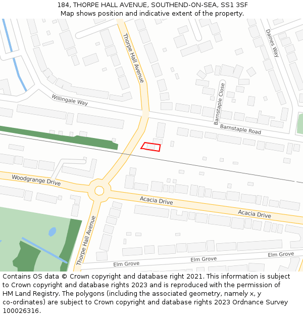 184, THORPE HALL AVENUE, SOUTHEND-ON-SEA, SS1 3SF: Location map and indicative extent of plot