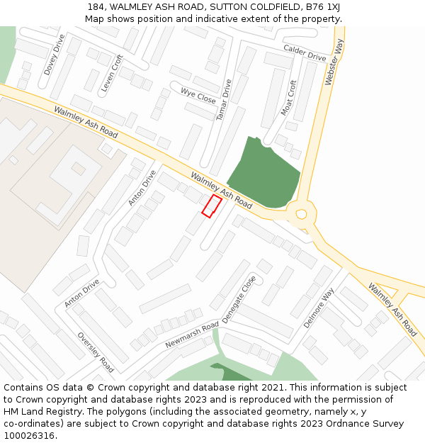 184, WALMLEY ASH ROAD, SUTTON COLDFIELD, B76 1XJ: Location map and indicative extent of plot