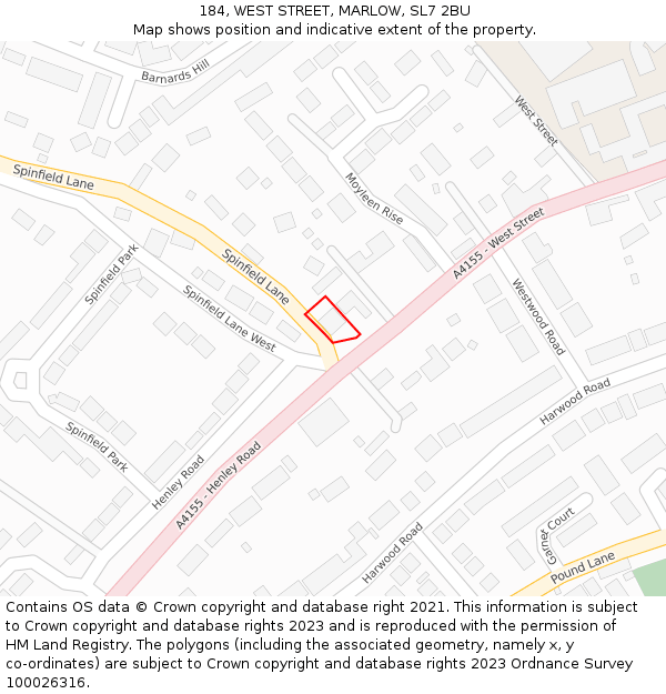 184, WEST STREET, MARLOW, SL7 2BU: Location map and indicative extent of plot