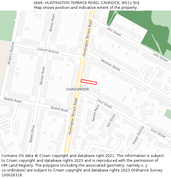 184A, HUNTINGTON TERRACE ROAD, CANNOCK, WS11 5HJ: Location map and indicative extent of plot