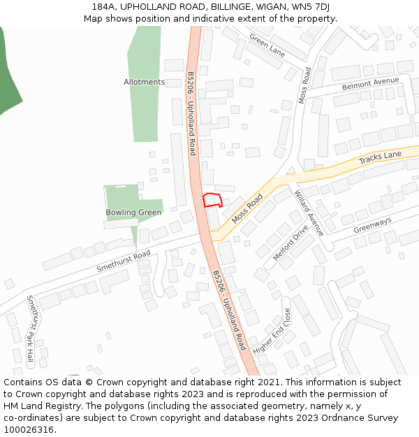 184A, UPHOLLAND ROAD, BILLINGE, WIGAN, WN5 7DJ: Location map and indicative extent of plot