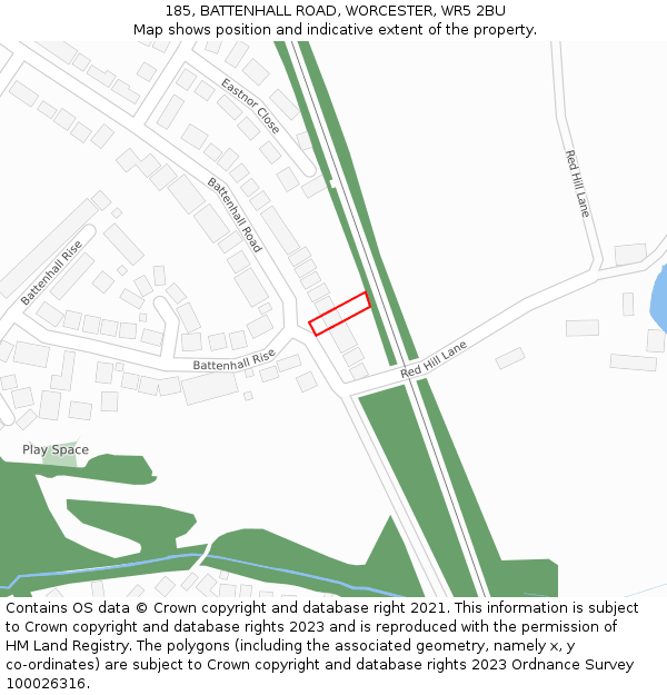 185, BATTENHALL ROAD, WORCESTER, WR5 2BU: Location map and indicative extent of plot