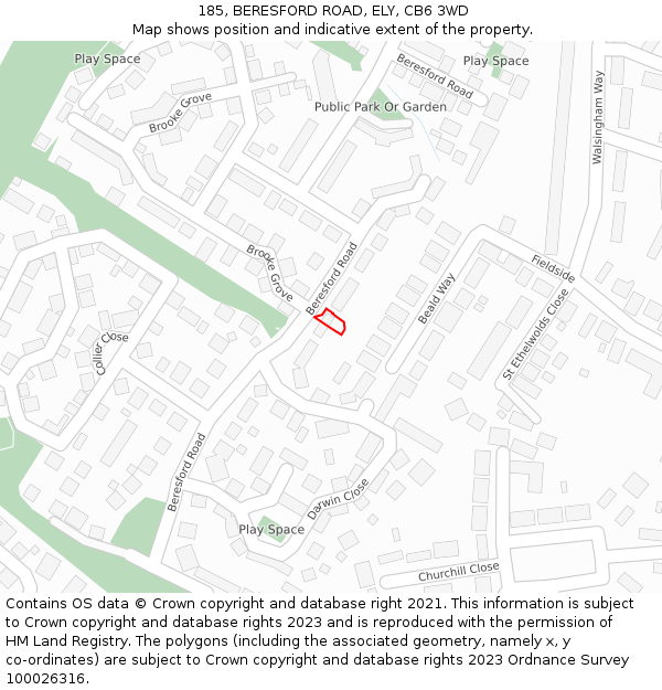 185, BERESFORD ROAD, ELY, CB6 3WD: Location map and indicative extent of plot