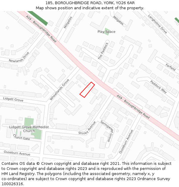 185, BOROUGHBRIDGE ROAD, YORK, YO26 6AR: Location map and indicative extent of plot