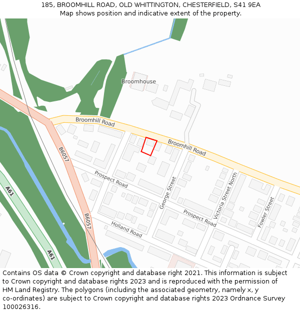 185, BROOMHILL ROAD, OLD WHITTINGTON, CHESTERFIELD, S41 9EA: Location map and indicative extent of plot