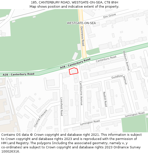 185, CANTERBURY ROAD, WESTGATE-ON-SEA, CT8 8NH: Location map and indicative extent of plot