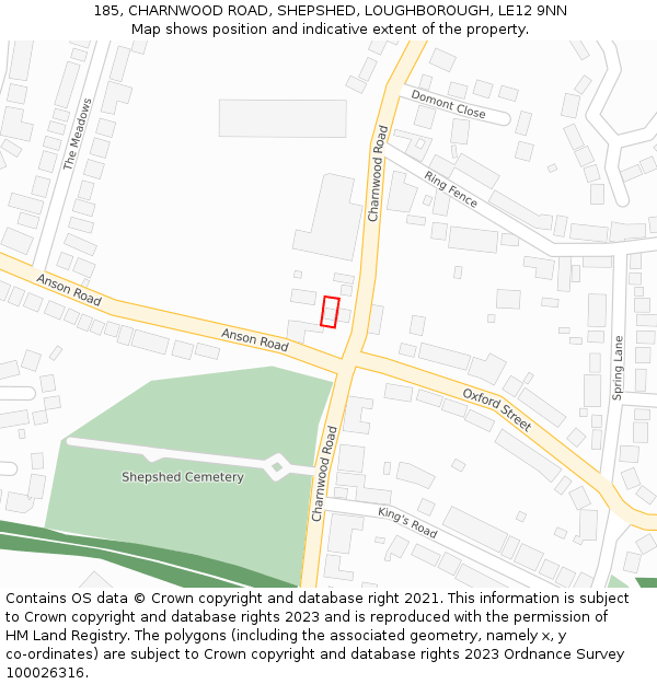 185, CHARNWOOD ROAD, SHEPSHED, LOUGHBOROUGH, LE12 9NN: Location map and indicative extent of plot