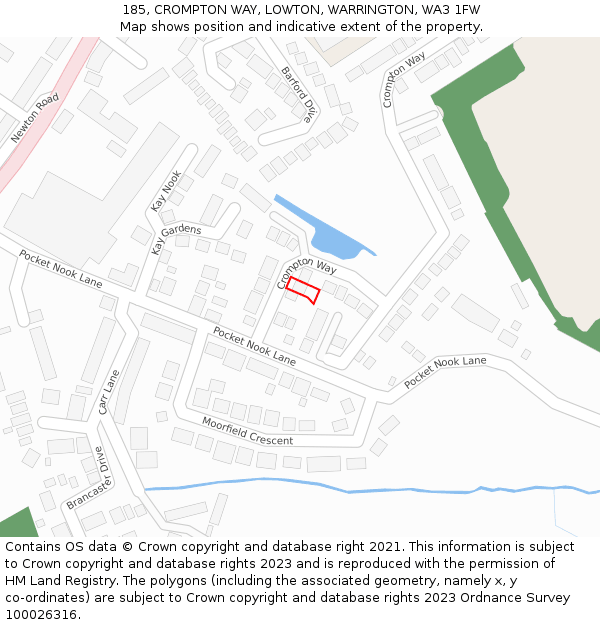 185, CROMPTON WAY, LOWTON, WARRINGTON, WA3 1FW: Location map and indicative extent of plot