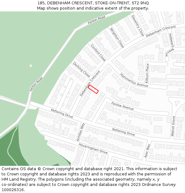 185, DEBENHAM CRESCENT, STOKE-ON-TRENT, ST2 9NQ: Location map and indicative extent of plot