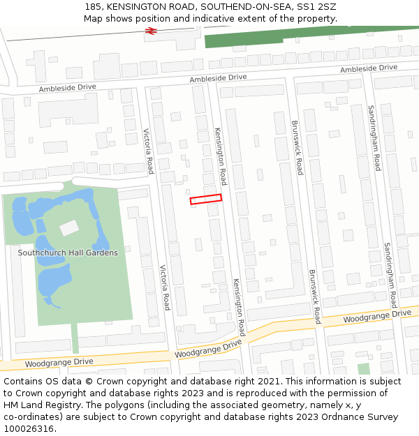 185, KENSINGTON ROAD, SOUTHEND-ON-SEA, SS1 2SZ: Location map and indicative extent of plot