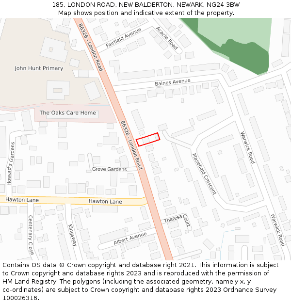 185, LONDON ROAD, NEW BALDERTON, NEWARK, NG24 3BW: Location map and indicative extent of plot