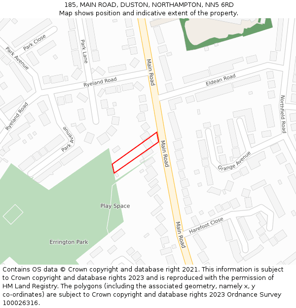 185, MAIN ROAD, DUSTON, NORTHAMPTON, NN5 6RD: Location map and indicative extent of plot