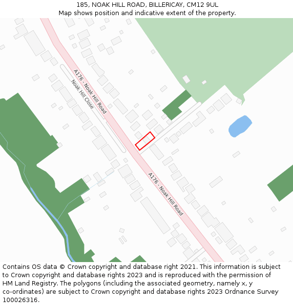 185, NOAK HILL ROAD, BILLERICAY, CM12 9UL: Location map and indicative extent of plot