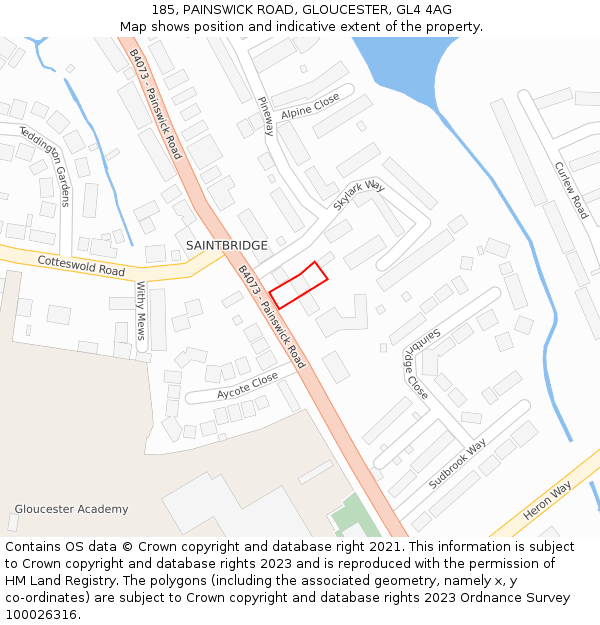 185, PAINSWICK ROAD, GLOUCESTER, GL4 4AG: Location map and indicative extent of plot
