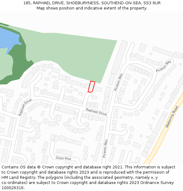185, RAPHAEL DRIVE, SHOEBURYNESS, SOUTHEND-ON-SEA, SS3 9UR: Location map and indicative extent of plot