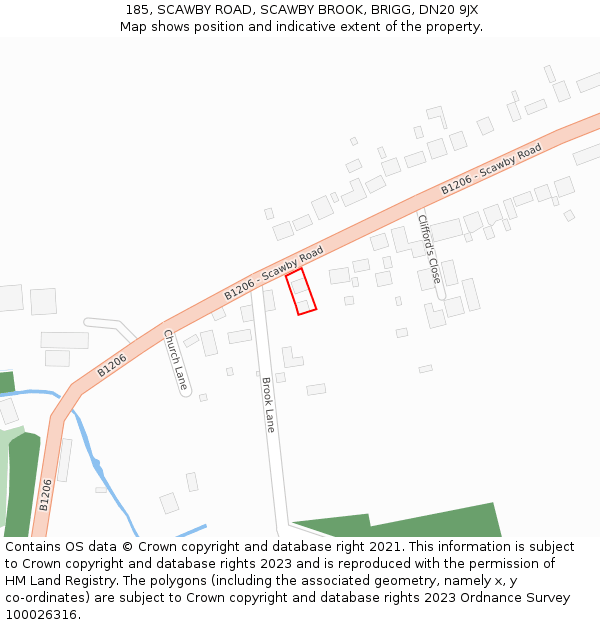 185, SCAWBY ROAD, SCAWBY BROOK, BRIGG, DN20 9JX: Location map and indicative extent of plot