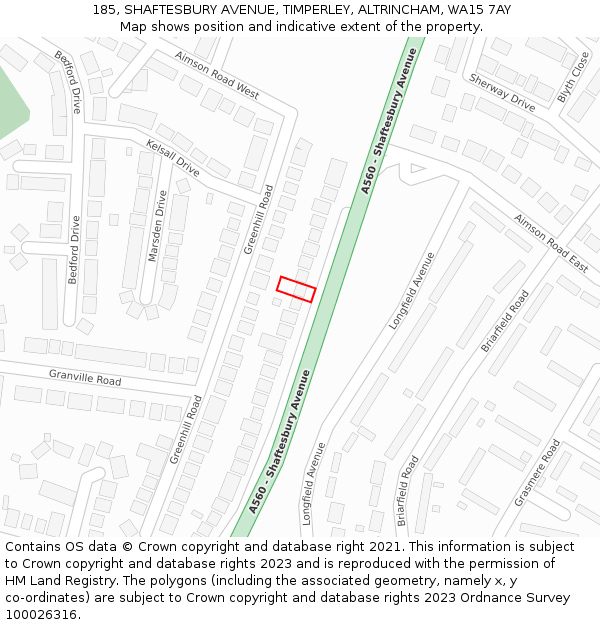 185, SHAFTESBURY AVENUE, TIMPERLEY, ALTRINCHAM, WA15 7AY: Location map and indicative extent of plot