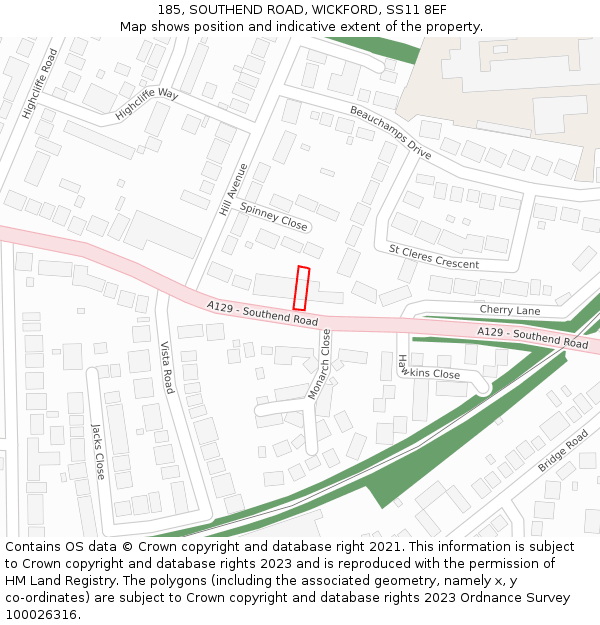 185, SOUTHEND ROAD, WICKFORD, SS11 8EF: Location map and indicative extent of plot