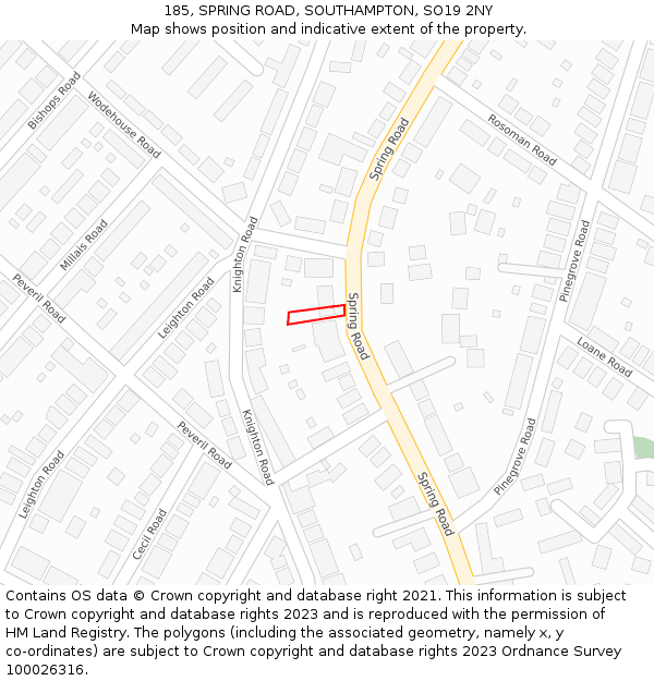 185, SPRING ROAD, SOUTHAMPTON, SO19 2NY: Location map and indicative extent of plot