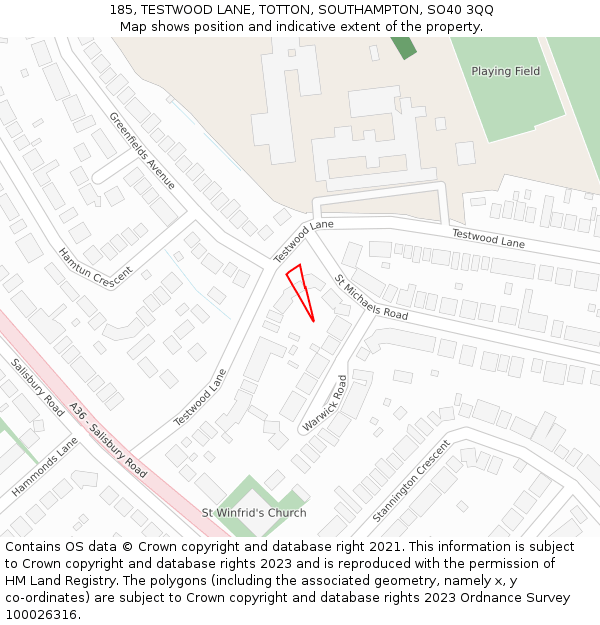 185, TESTWOOD LANE, TOTTON, SOUTHAMPTON, SO40 3QQ: Location map and indicative extent of plot