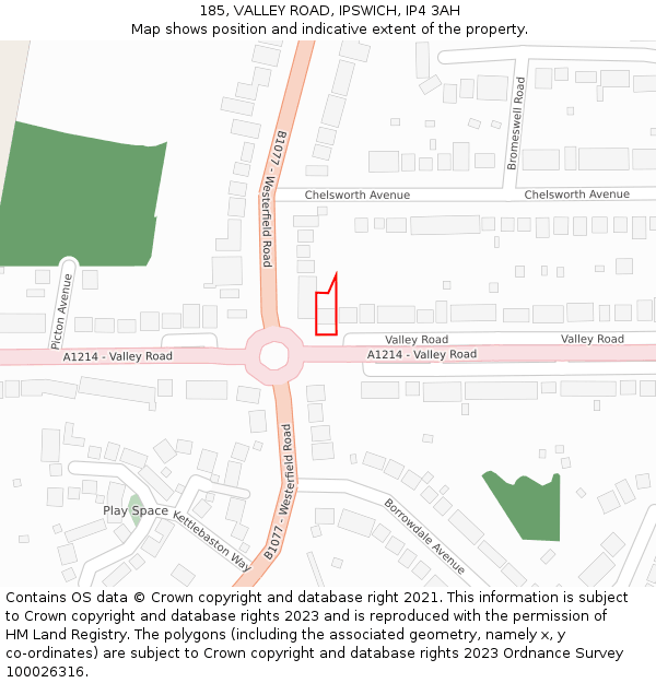 185, VALLEY ROAD, IPSWICH, IP4 3AH: Location map and indicative extent of plot