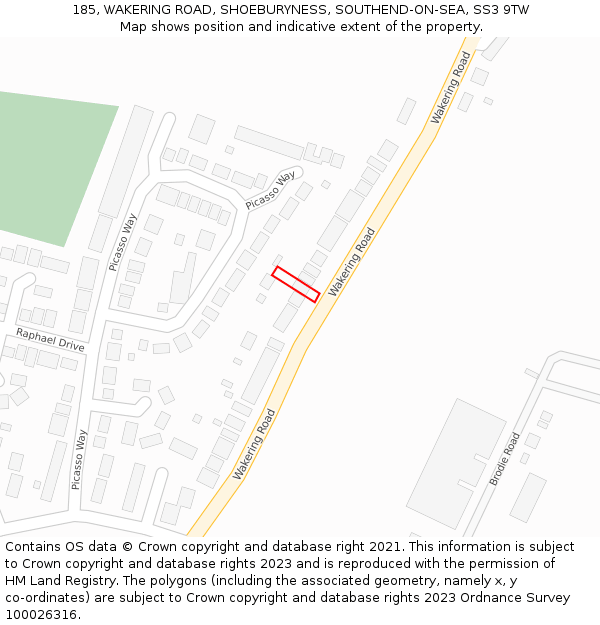 185, WAKERING ROAD, SHOEBURYNESS, SOUTHEND-ON-SEA, SS3 9TW: Location map and indicative extent of plot