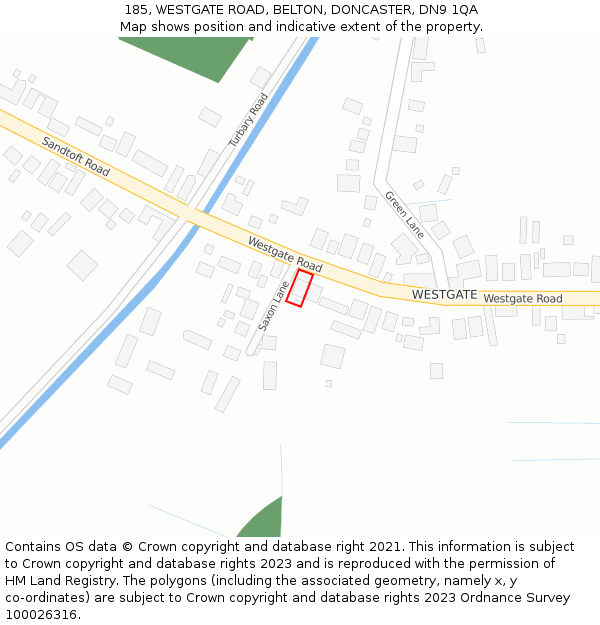 185, WESTGATE ROAD, BELTON, DONCASTER, DN9 1QA: Location map and indicative extent of plot