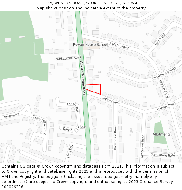 185, WESTON ROAD, STOKE-ON-TRENT, ST3 6AT: Location map and indicative extent of plot