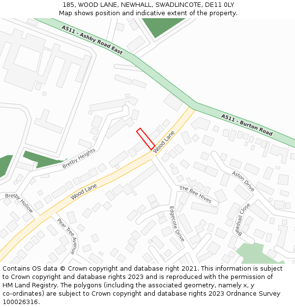 185, WOOD LANE, NEWHALL, SWADLINCOTE, DE11 0LY: Location map and indicative extent of plot