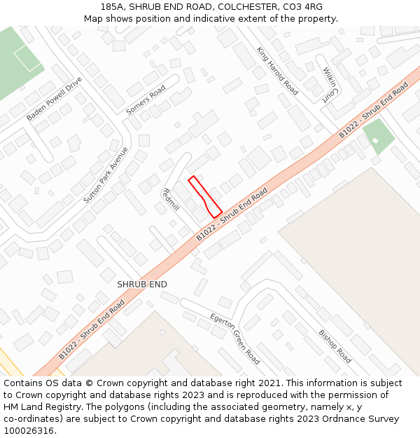 185A, SHRUB END ROAD, COLCHESTER, CO3 4RG: Location map and indicative extent of plot