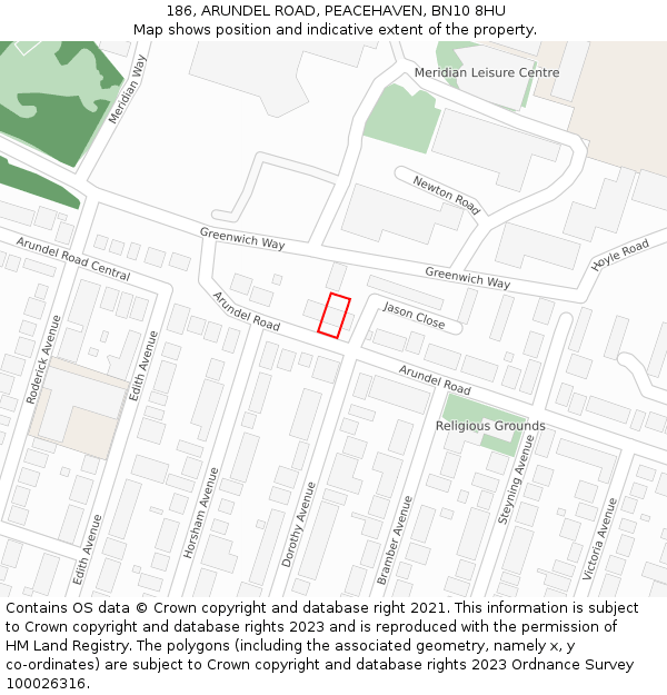 186, ARUNDEL ROAD, PEACEHAVEN, BN10 8HU: Location map and indicative extent of plot