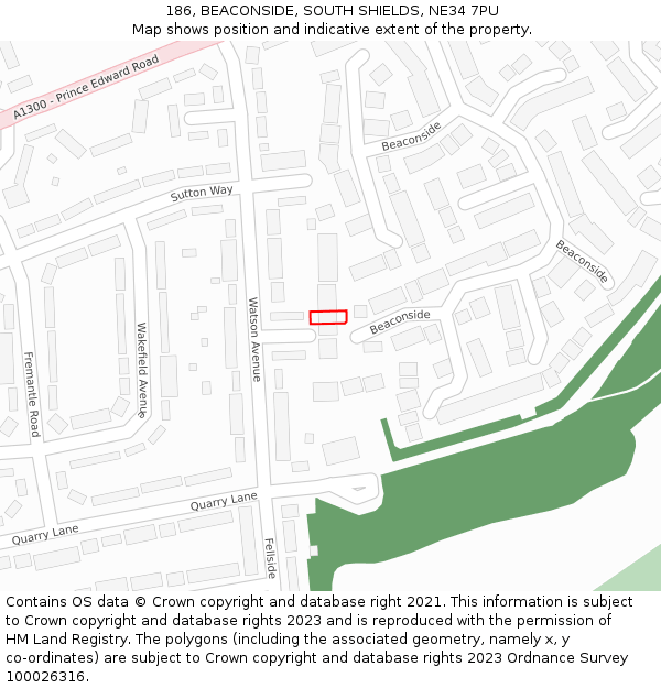 186, BEACONSIDE, SOUTH SHIELDS, NE34 7PU: Location map and indicative extent of plot