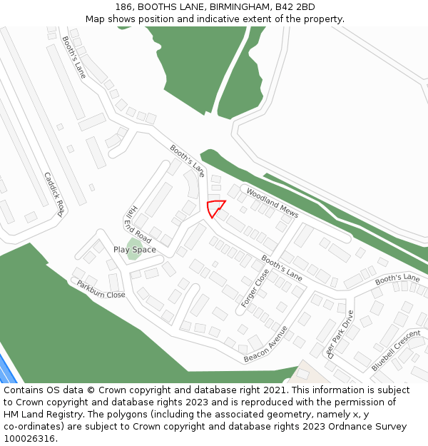 186, BOOTHS LANE, BIRMINGHAM, B42 2BD: Location map and indicative extent of plot