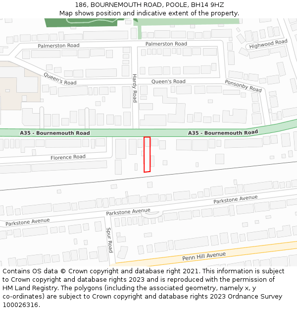 186, BOURNEMOUTH ROAD, POOLE, BH14 9HZ: Location map and indicative extent of plot