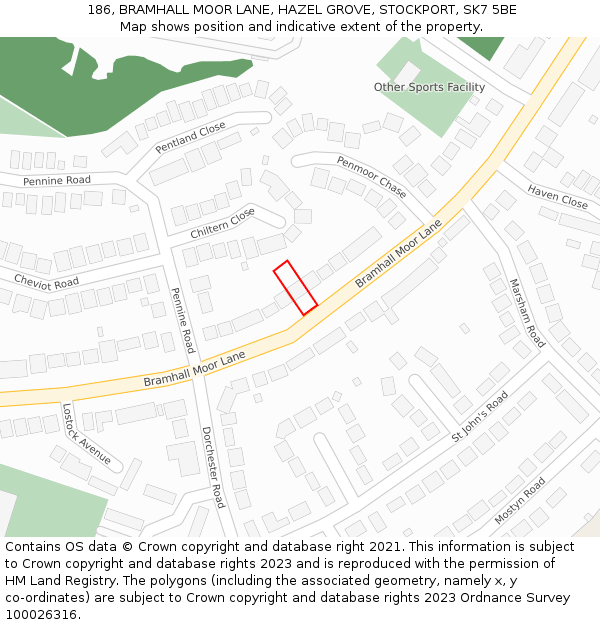 186, BRAMHALL MOOR LANE, HAZEL GROVE, STOCKPORT, SK7 5BE: Location map and indicative extent of plot