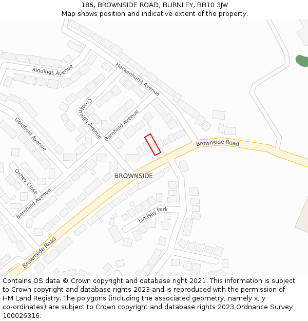 186, BROWNSIDE ROAD, BURNLEY, BB10 3JW: Location map and indicative extent of plot