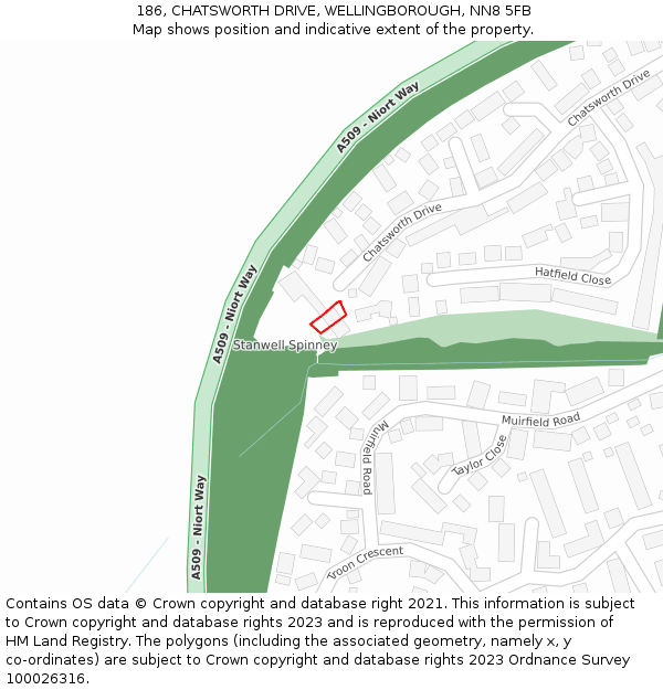 186, CHATSWORTH DRIVE, WELLINGBOROUGH, NN8 5FB: Location map and indicative extent of plot